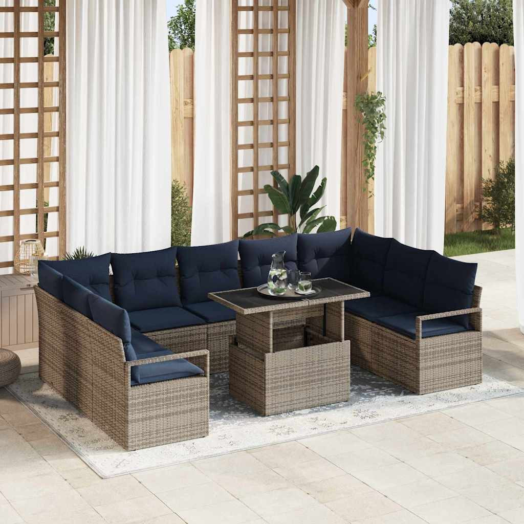 vidaXL Gartensofa-set 10 pcs Grau und Marineblau Poly Rattan