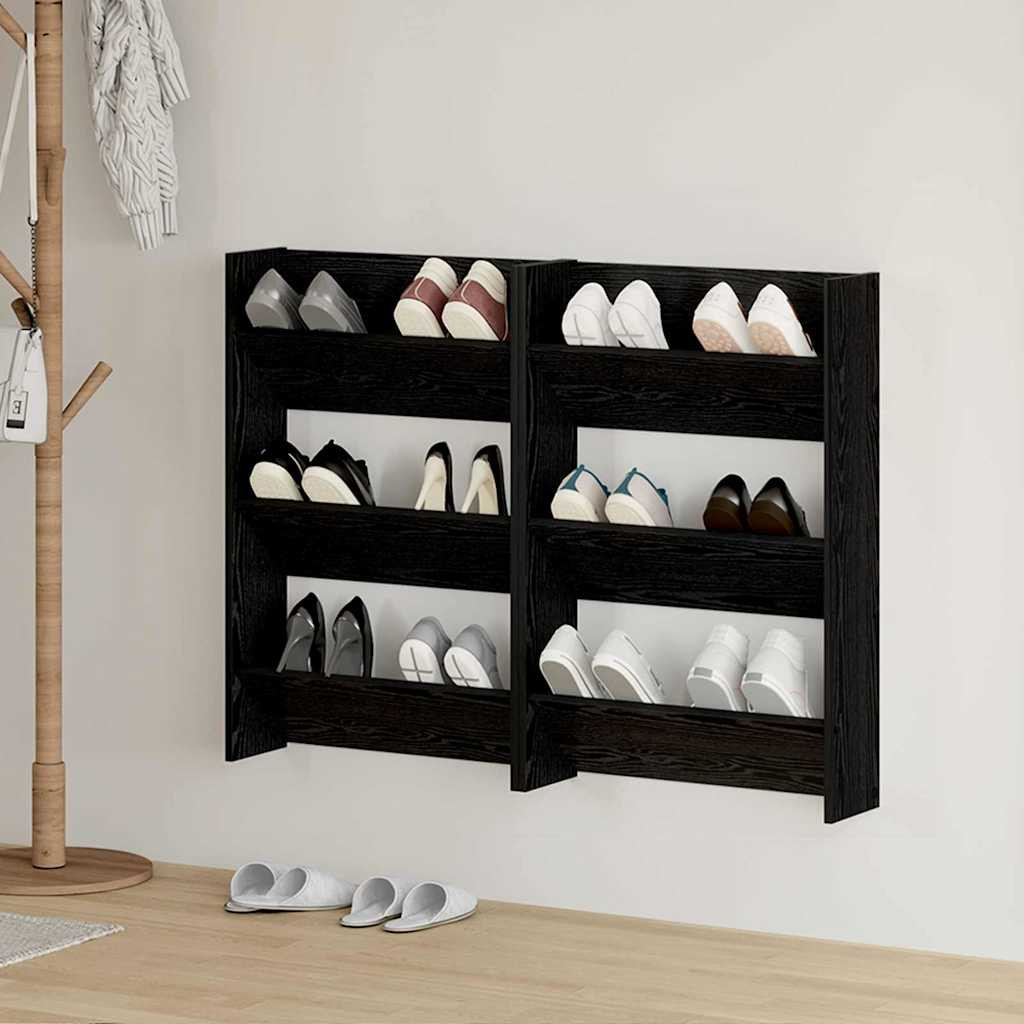 vidaXL Schuhschrank 2 pcs Schwarz Eichen-Optik 60 x 18 x 90 cm