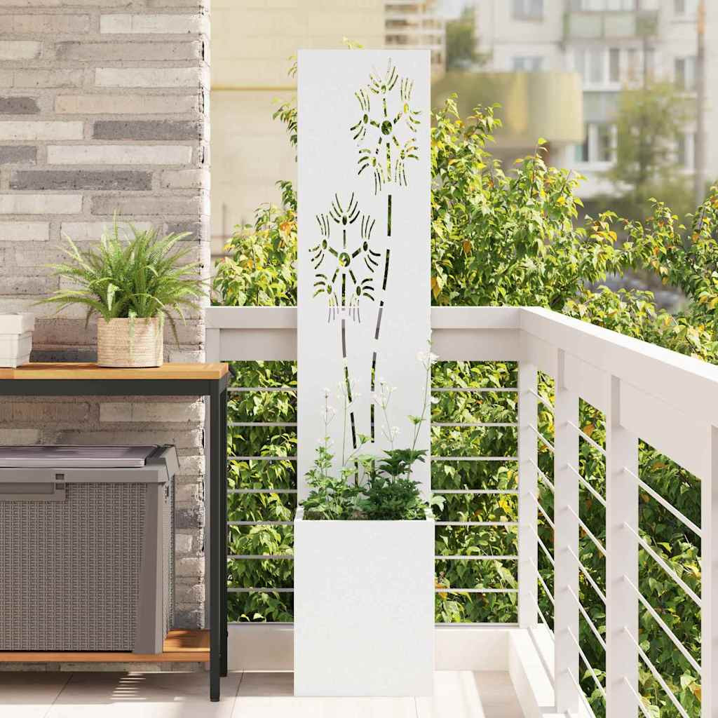 vidaXL Garten Sichtschutz-Leinwand Floral Weiß 32 x 32 x 150 cm
