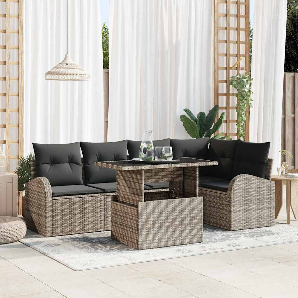 vidaXL Gartensofa-set mit Speicher mit Kissen 6 pcs Grau Poly-Rattan
