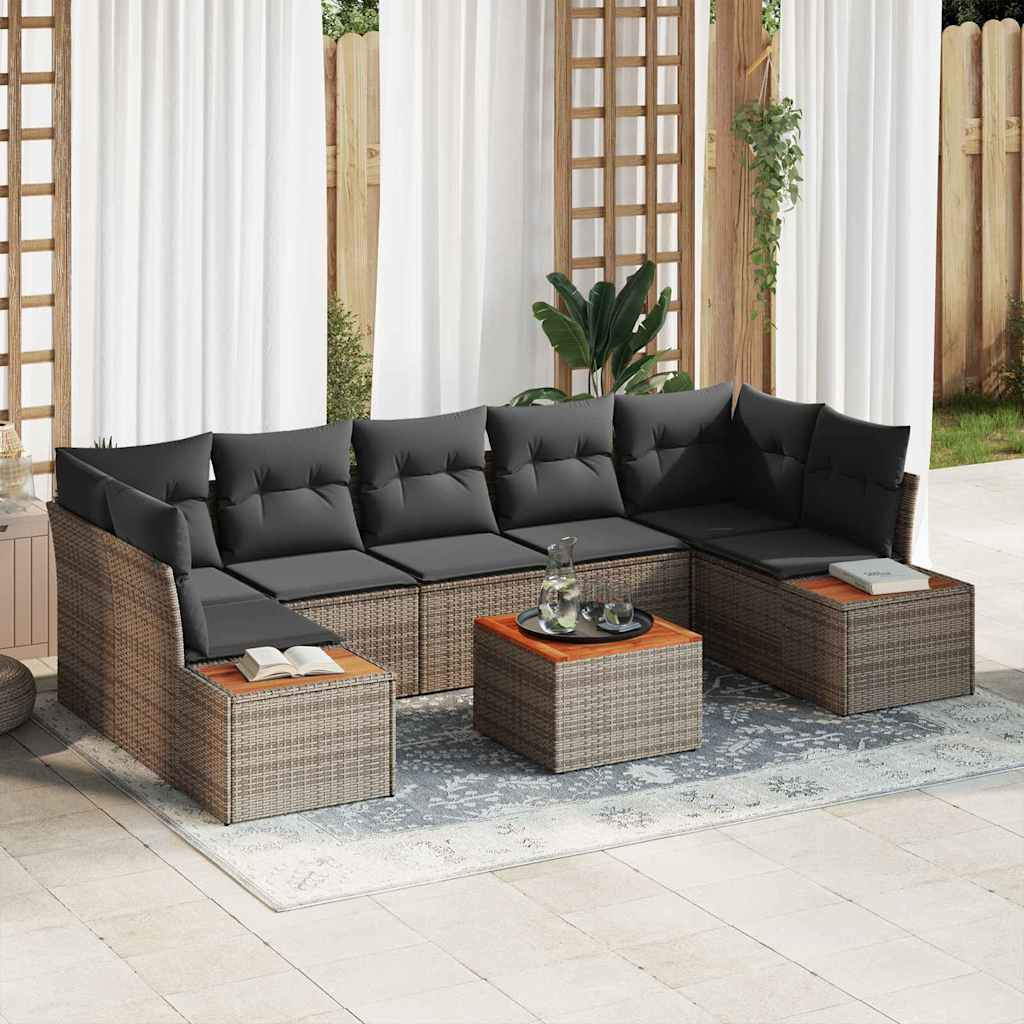 vidaXL Gartensofa-set mit Kissen 8 pcs Grau Poly Rattan