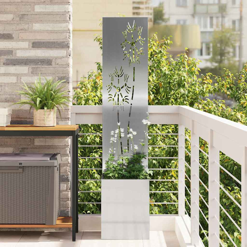 vidaXL Garten Sichtschutz-Leinwand Floral Silber 32 x 32 x 150 cm