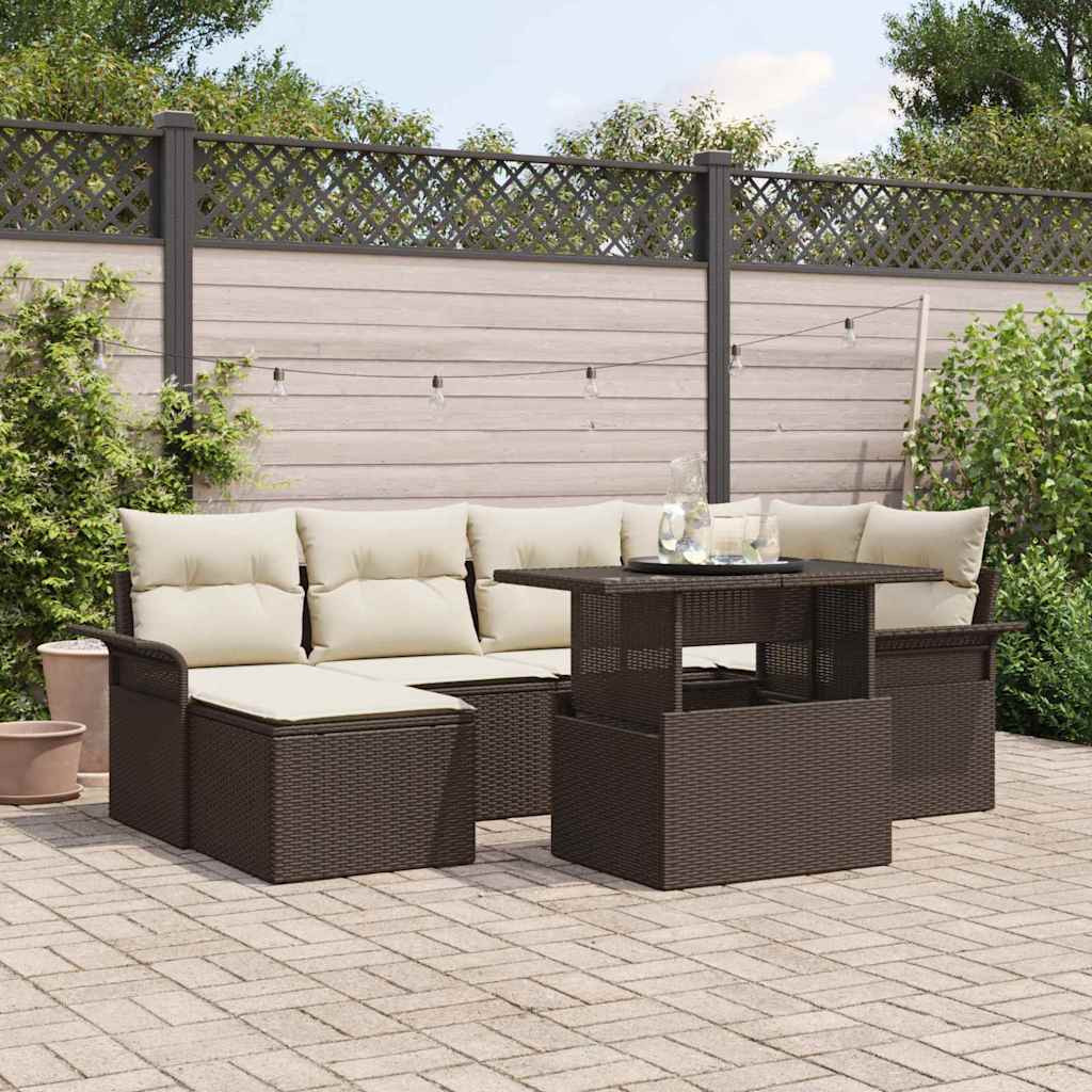 vidaXL Gartensofa-set mit Kissen 7 pcs Braun Poly-Rattan