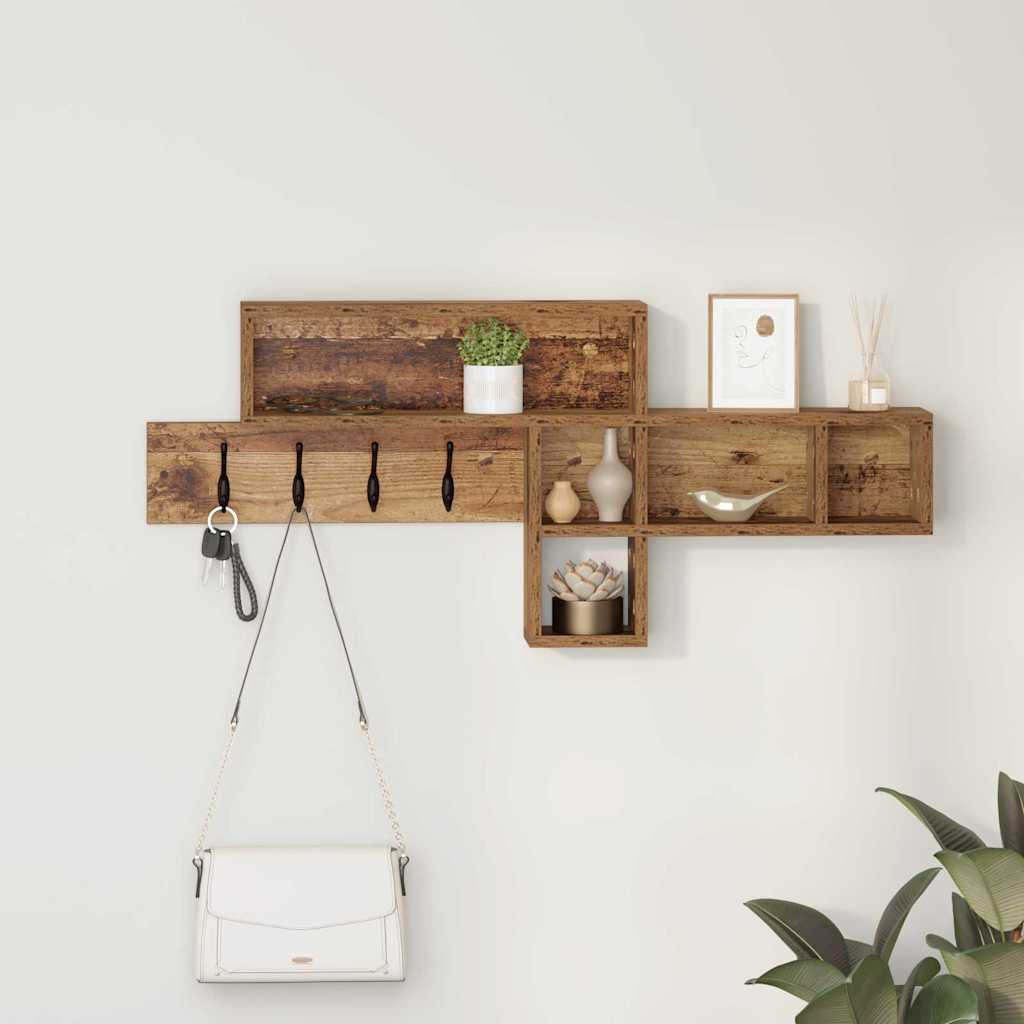 vidaXL Wandmontierter nachttisch mit Regal Altholz 100 x 12 x 43,5 cm