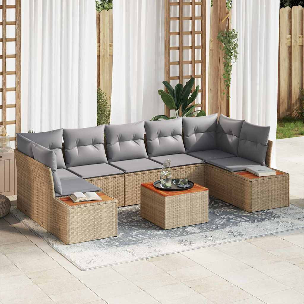 vidaXL Gartensofa-set mit Kissen 8 pcs Beige Poly Rattan