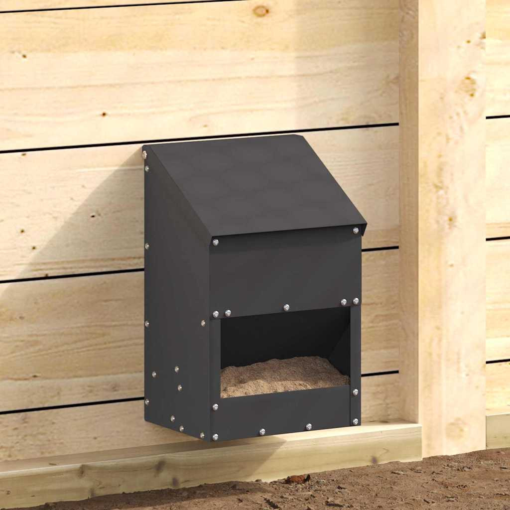 vidaXL Hühnerfütterer Schwarz 21 x 16 x 33 cm Kaltgewalzter Stahl