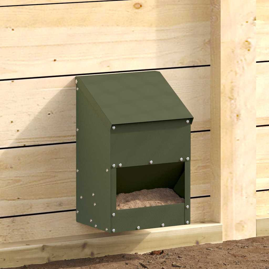 vidaXL Hühnerfütterer Olive Grün 21 x 16 x 33 cm Kaltgewalzter Stahl