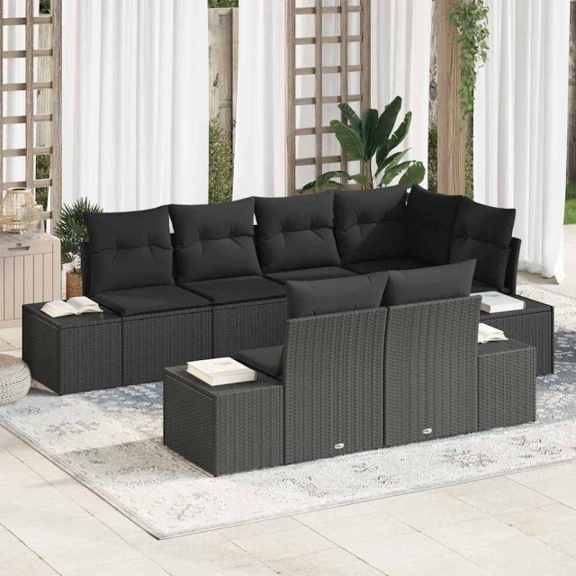 vidaXL Gartensofa-set mit Kissen 7 pcs Schwarz Poly-Rattan