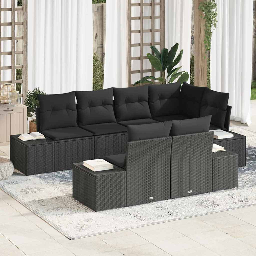 vidaXL Gartensofa-set mit Kissen 7 pcs Schwarz Poly-Rattan