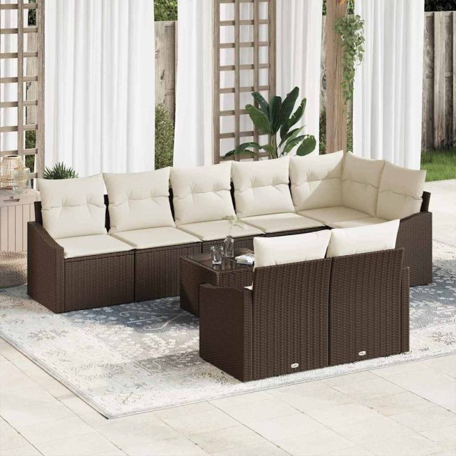 vidaXL Sofa Set mit Kissen 9 pcs Braun Poly Rattan