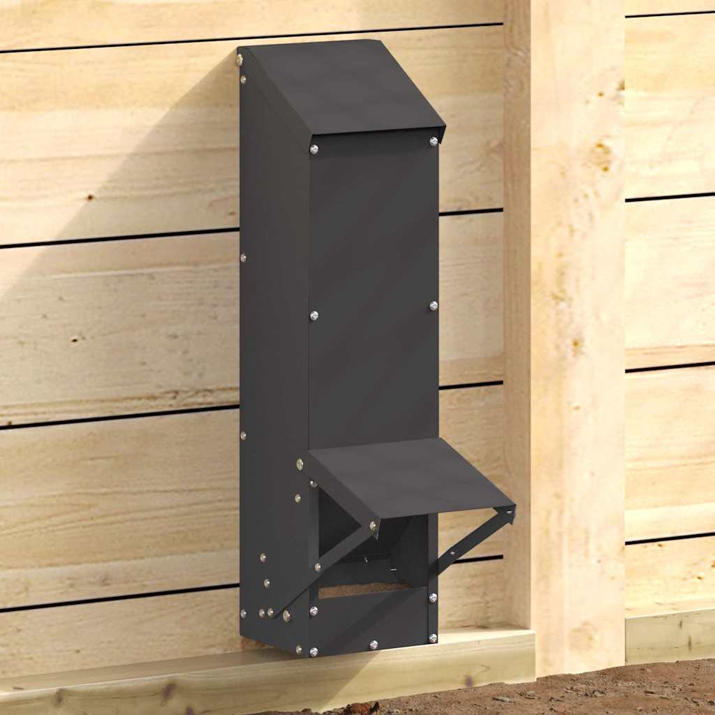 vidaXL Hühnerfütterer Schwarz 13 x 12 x 51 cm Kaltgewalzter Stahl