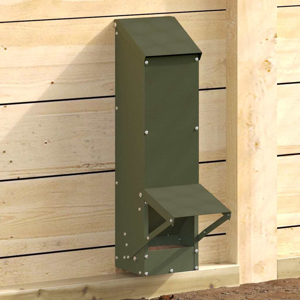 vidaXL Hühnerfütterer Olive Grün 13 x 12 x 51 cm Kaltgewalzter Stahl