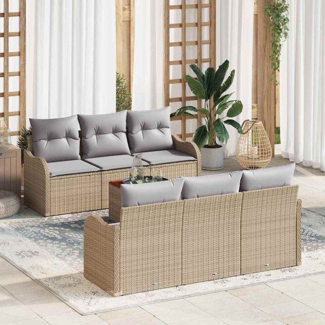 vidaXL Gartensofa-set mit Kissen 7 pcs Beige Poly-Rattan