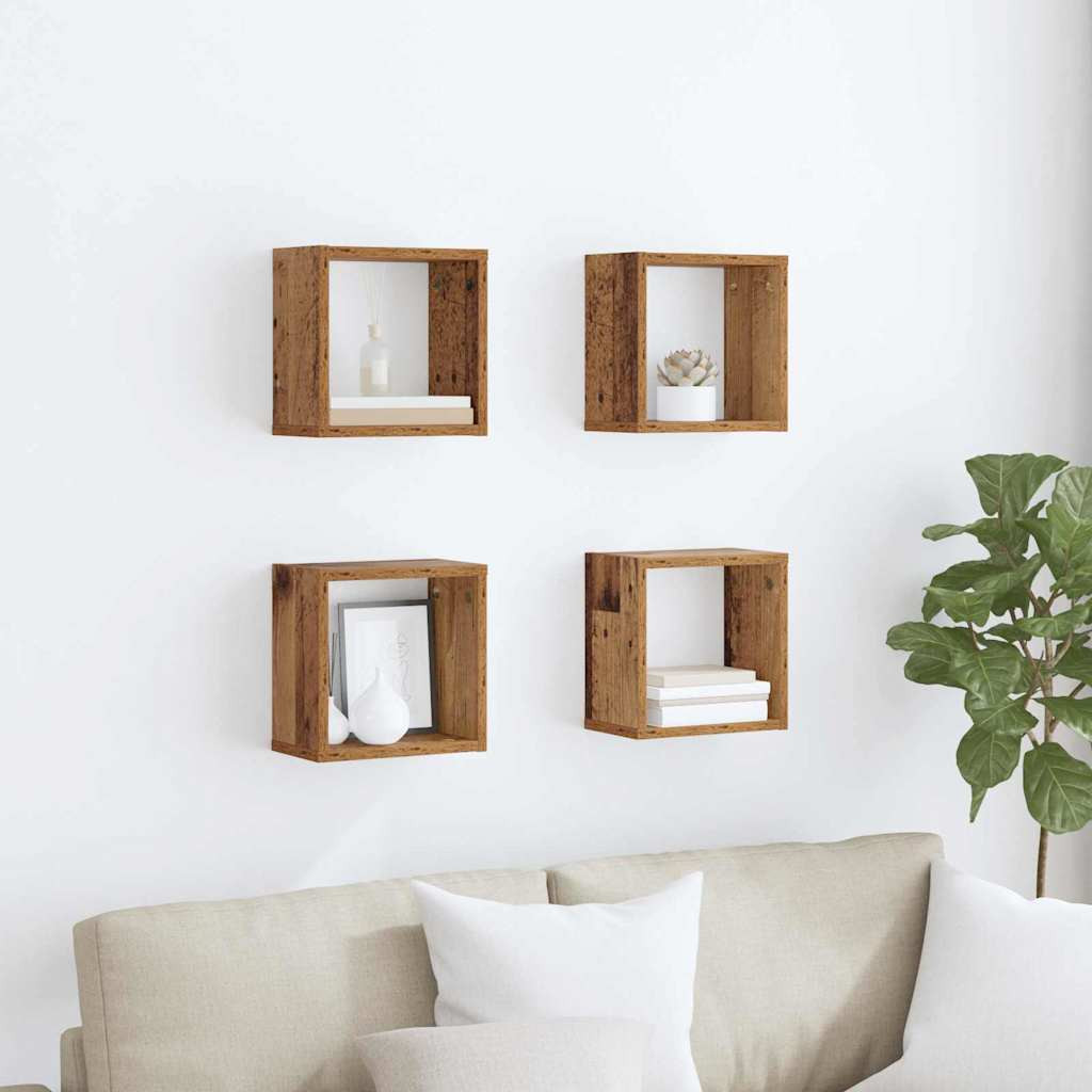 vidaXL Wandregale mit Regal Wandmontiert 4 pcs Altholz Holzwerkstoff