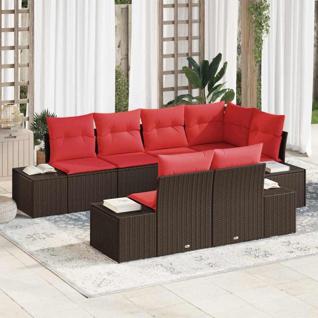 vidaXL Gartensofa-set mit Kissen 7 pcs Braun Poly-Rattan