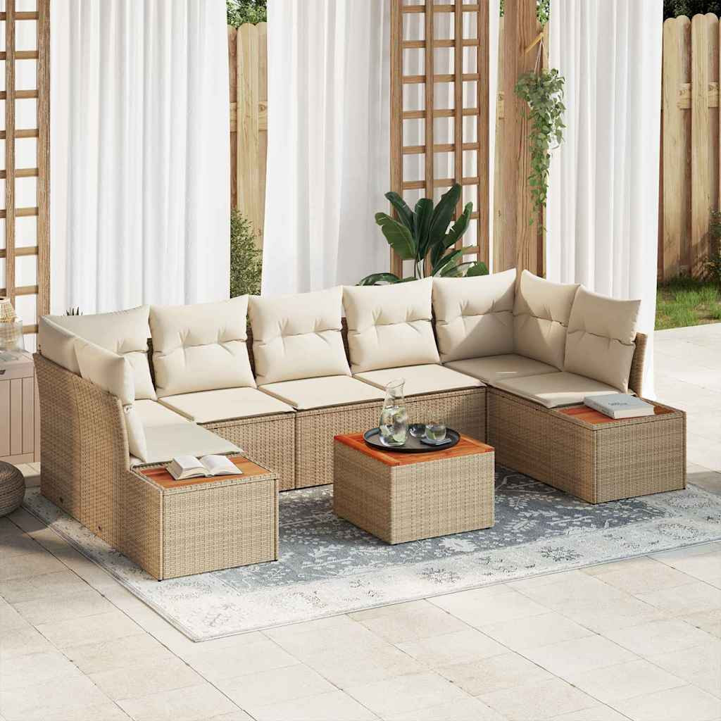 vidaXL Gartensofa-set mit Kissen 8 pcs Beige Poly Rattan