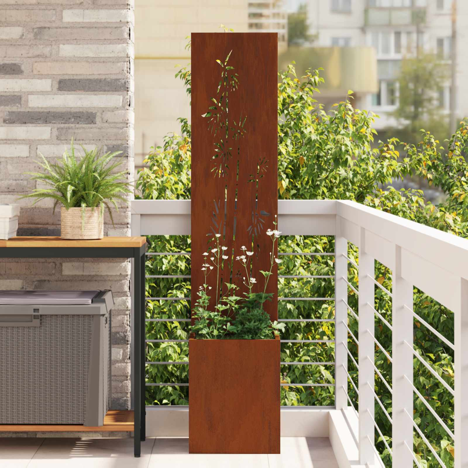 vidaXL Garten Sichtschutz-Leinwand Floral Rostig 32 x 32 x 150 cm