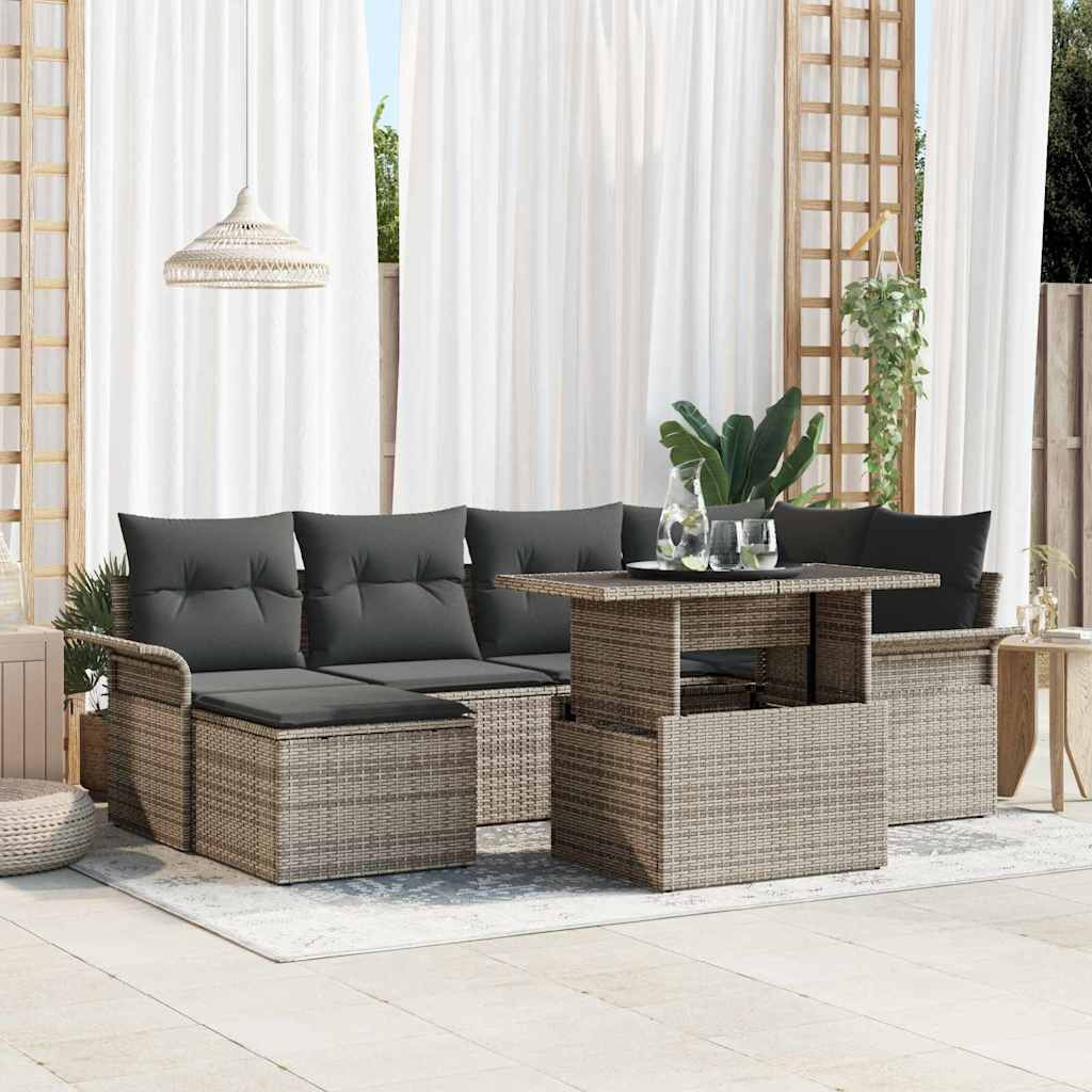 vidaXL Gartensofa-set mit Kissen 7 pcs Grau Poly-Rattan