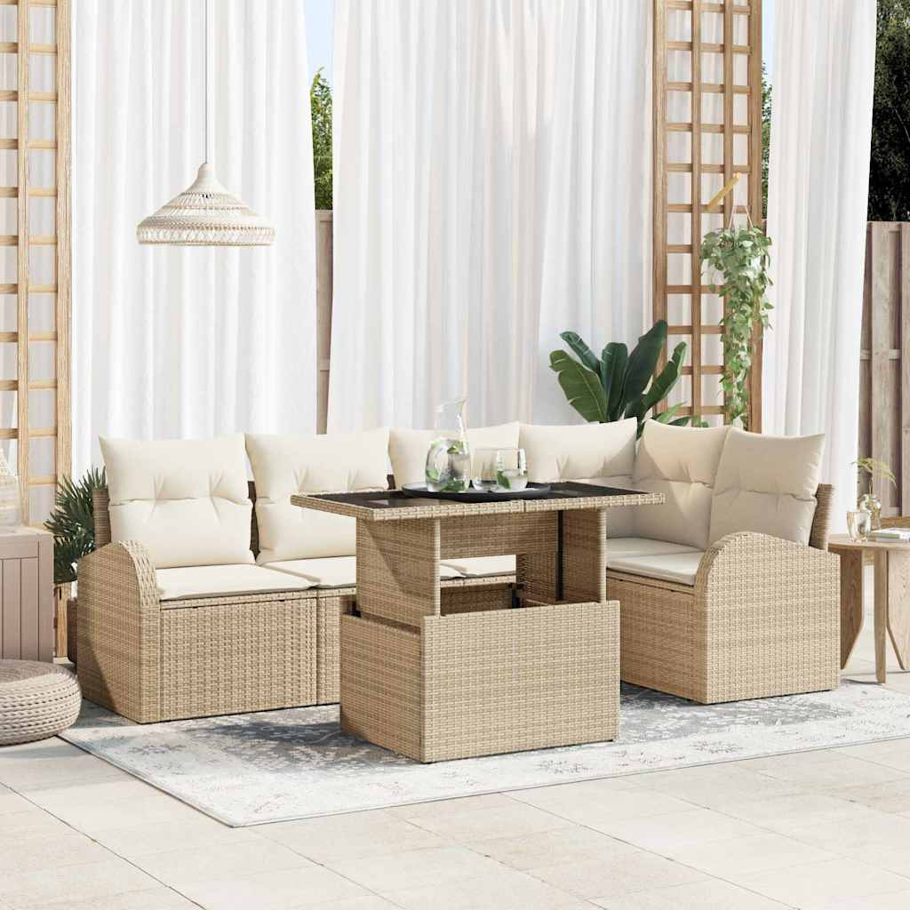 vidaXL Gartensofa-set mit Speicher 6 pcs Braun und Creme Poly-Rattan