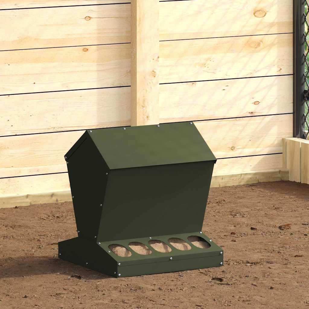 vidaXL Hühnerfütterer Olive Grün 40 x 40 x 45 cm Kaltgewalzter Stahl