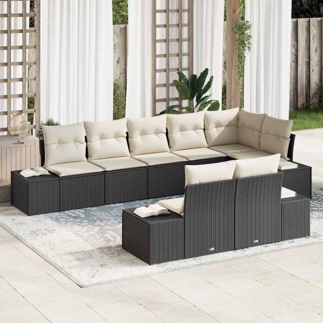 vidaXL Gartensofa-set mit Kissen 8 pcs Schwarz und Creme Poly-Rattan