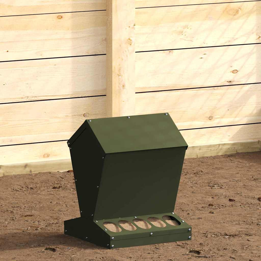 vidaXL Hühnerfütterer Olive Grün 30 x 30 x 39 cm Kaltgewalzter Stahl