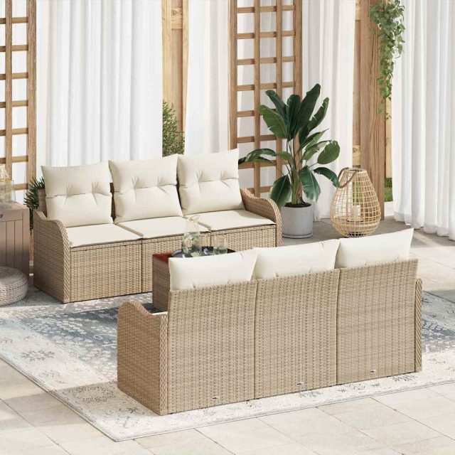 vidaXL Gartensofa-set mit Kissen 7 pcs Beige Poly-Rattan