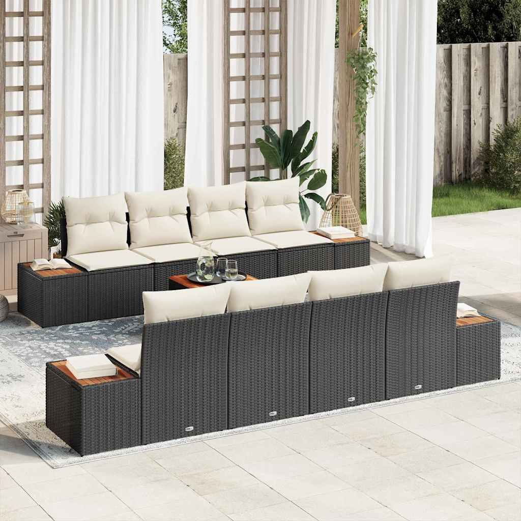vidaXL Gartensofa-set mit Kissen 9 pcs Schwarz Poly Rattan