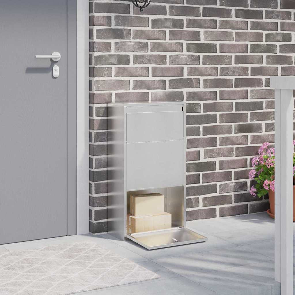 vidaXL Paketdrop-Box mit Speicher Silber 44 x 22 x 82 cm Edelstahl