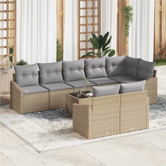 vidaXL Sofa Set mit Kissen 9 pcs Beige Poly Rattan