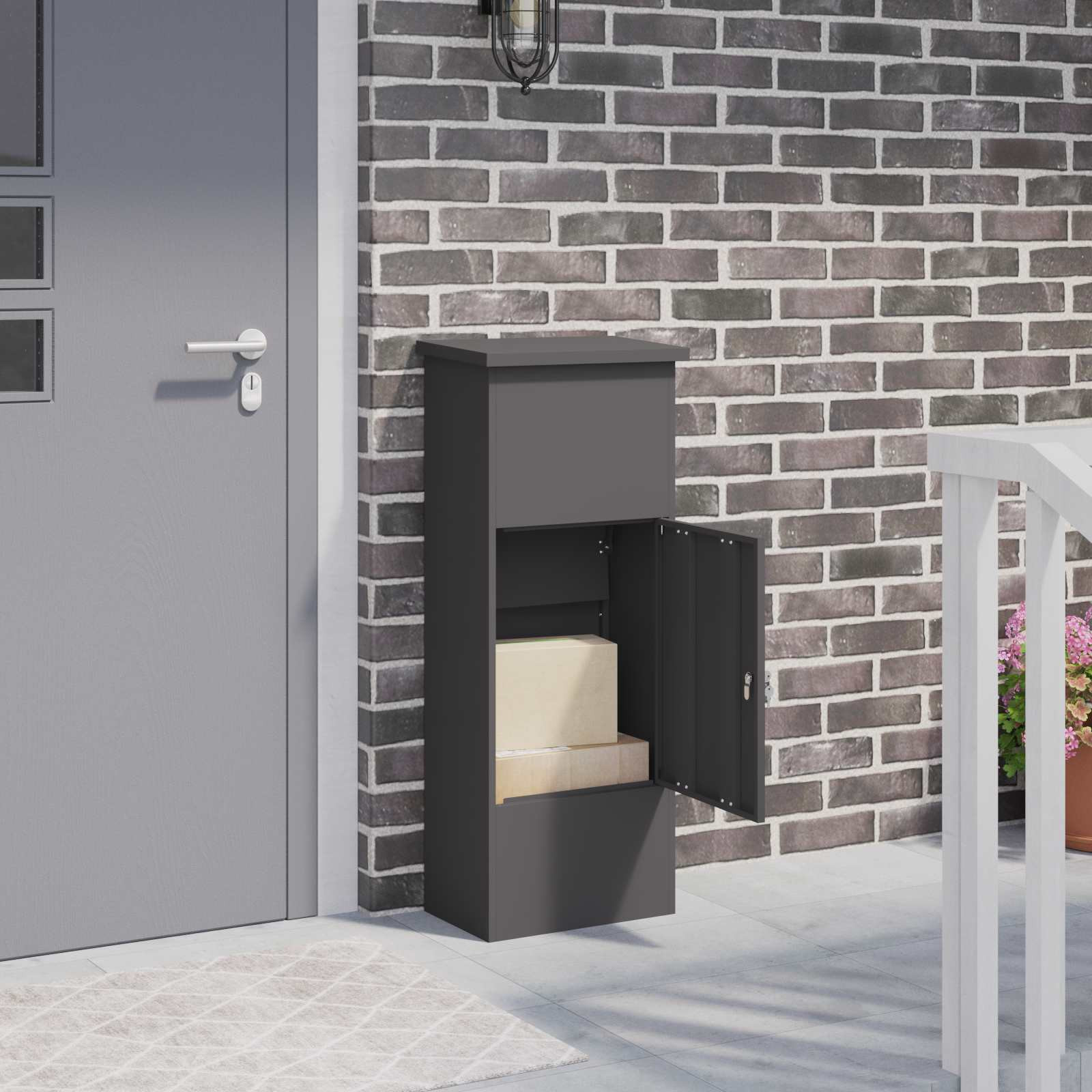 vidaXL Paketdrop-Box mit Speicher Schwarz 44,5 x 29 x 110,5 cm Stahl