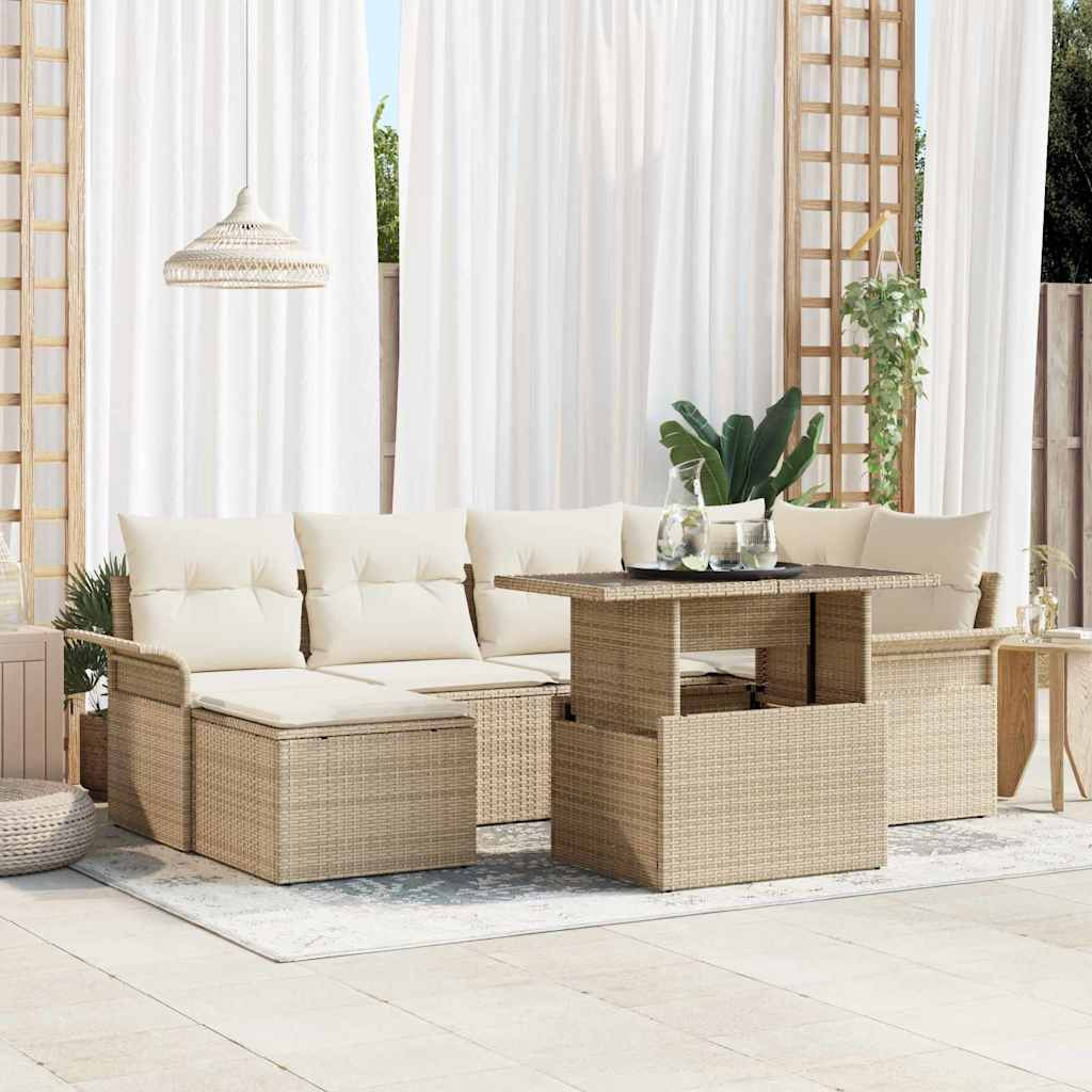 vidaXL Gartensofa-set mit Kissen 7 pcs Beige Poly-Rattan