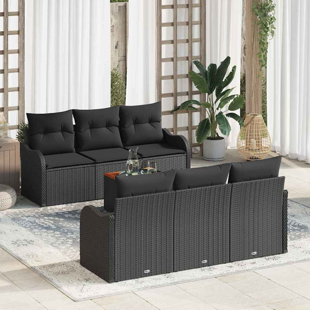 vidaXL Gartensofa-set mit Kissen 7 pcs Schwarz Poly-Rattan