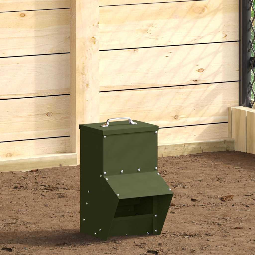 vidaXL Hühnerfütterer Olive Grün 20 x 25 x 35 cm Kaltgewalzter Stahl