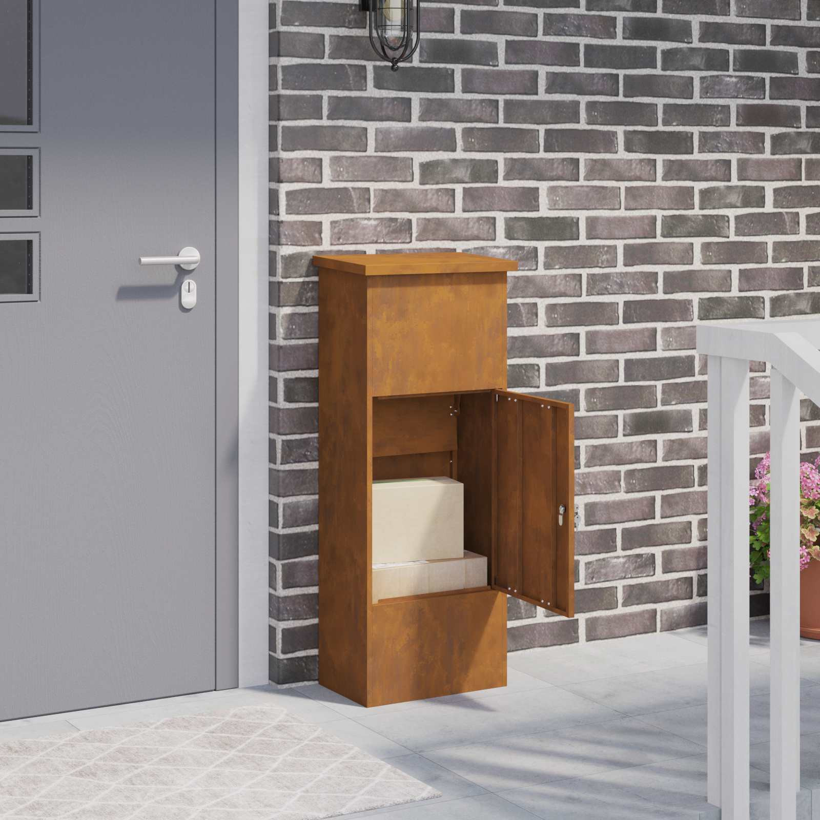 vidaXL Paketdrop-Box Rostig 44,5 x 29 x 110,5 cm Wetterfeststahl