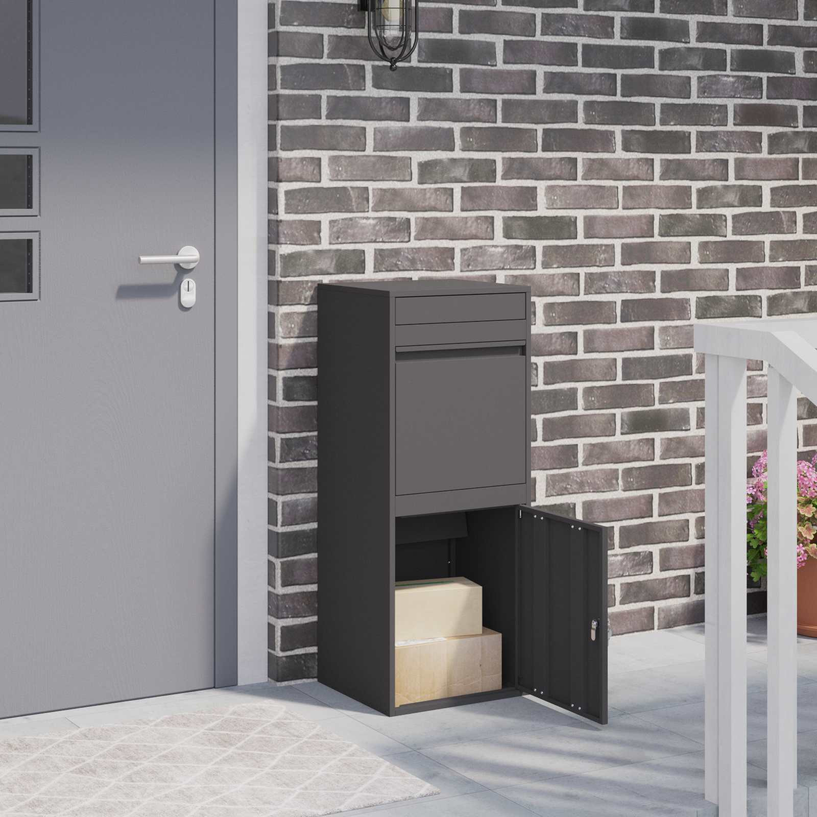 vidaXL Paketdrop-Box mit Speicher Schwarz 47,5 x 38 x 59 cm Stahl