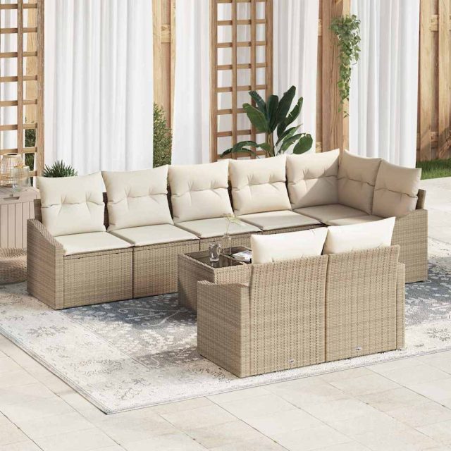 vidaXL Sofa Set mit Kissen 9 pcs Beige Poly Rattan
