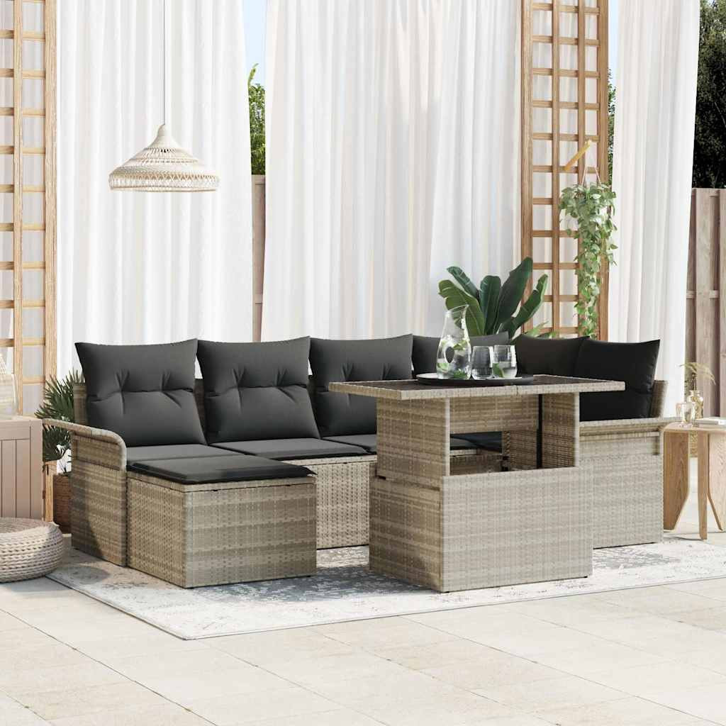 vidaXL Gartensofa-set mit Kissen 7 pcs Hellgrau Poly-Rattan
