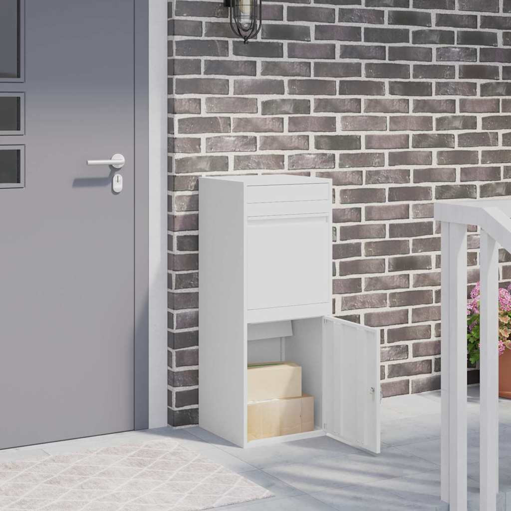 vidaXL Paketdrop-Box mit Speicher mit Tür Weiß 47,5 x 38 x 59 cm Stahl