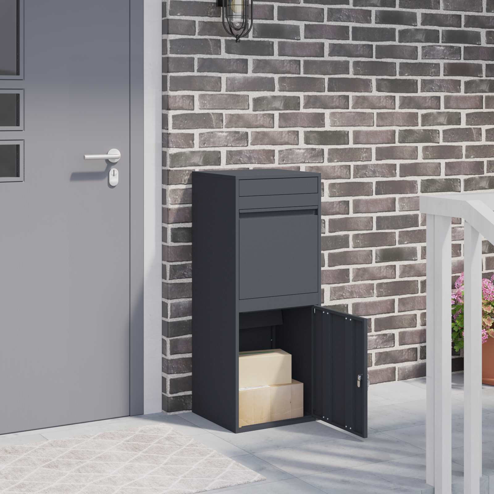 vidaXL Paketdrop-Box mit Speicher Anthrazit 47,5 x 38 x 59 cm Stahl