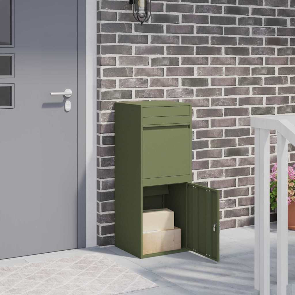 vidaXL Paketdrop-Box mit Speicher Olivgrün 47,5 x 38 x 59 cm Stahl