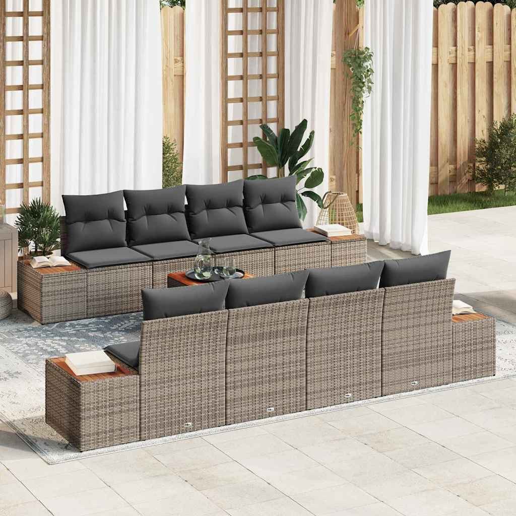 vidaXL Gartensofa-set mit Kissen 9 pcs Grau Poly Rattan