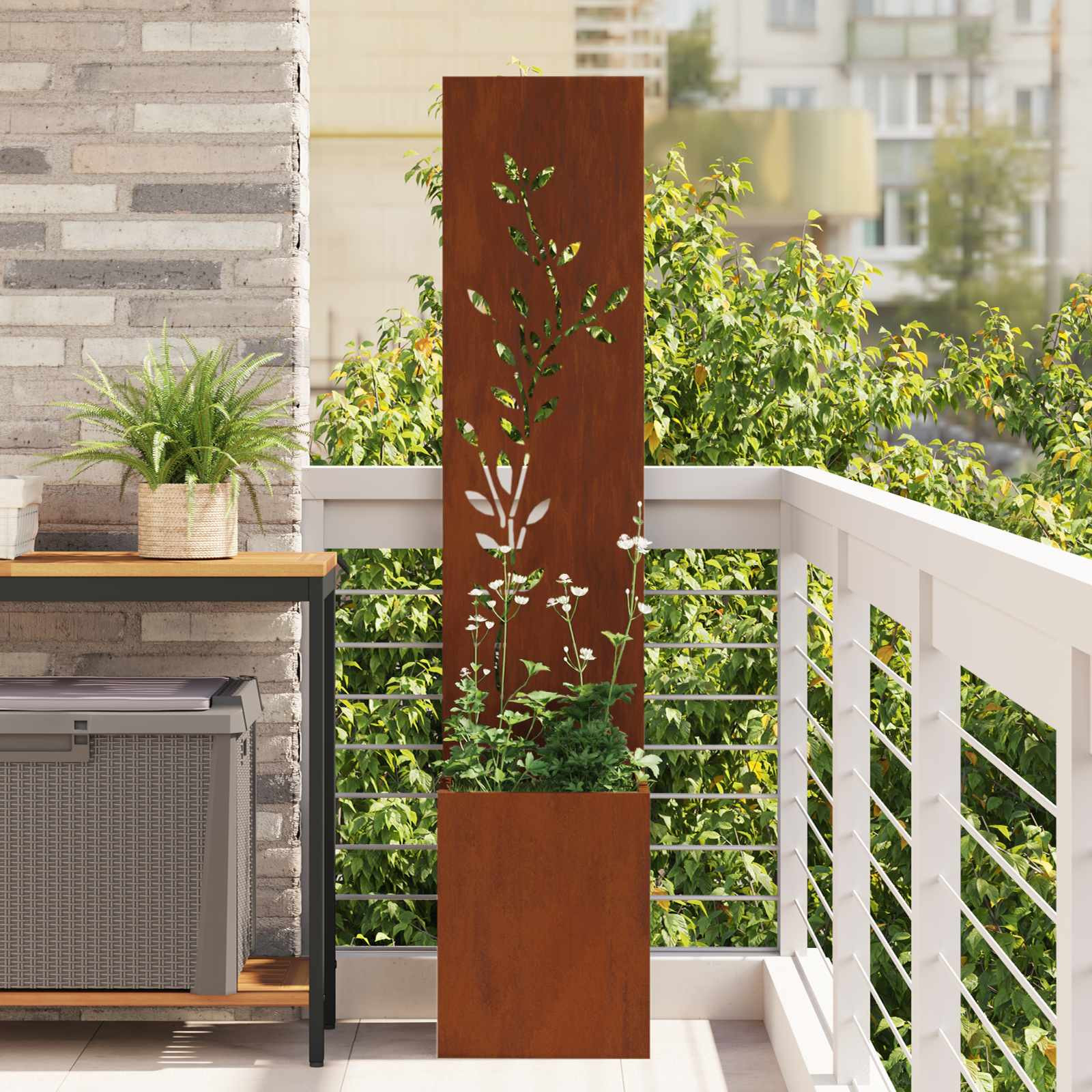 vidaXL Garten Sichtschutz-Leinwand Floral Rostig 32 x 32 x 150 cm