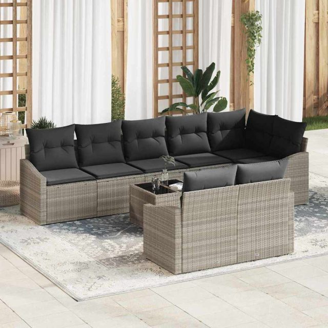 vidaXL Sofa Set mit Kissen 9 pcs Hellgrau Poly Rattan