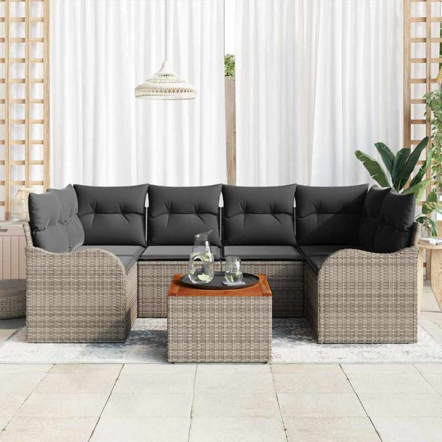 vidaXL Gartensofa-set mit Kissen 7 pcs Grau Poly-Rattan