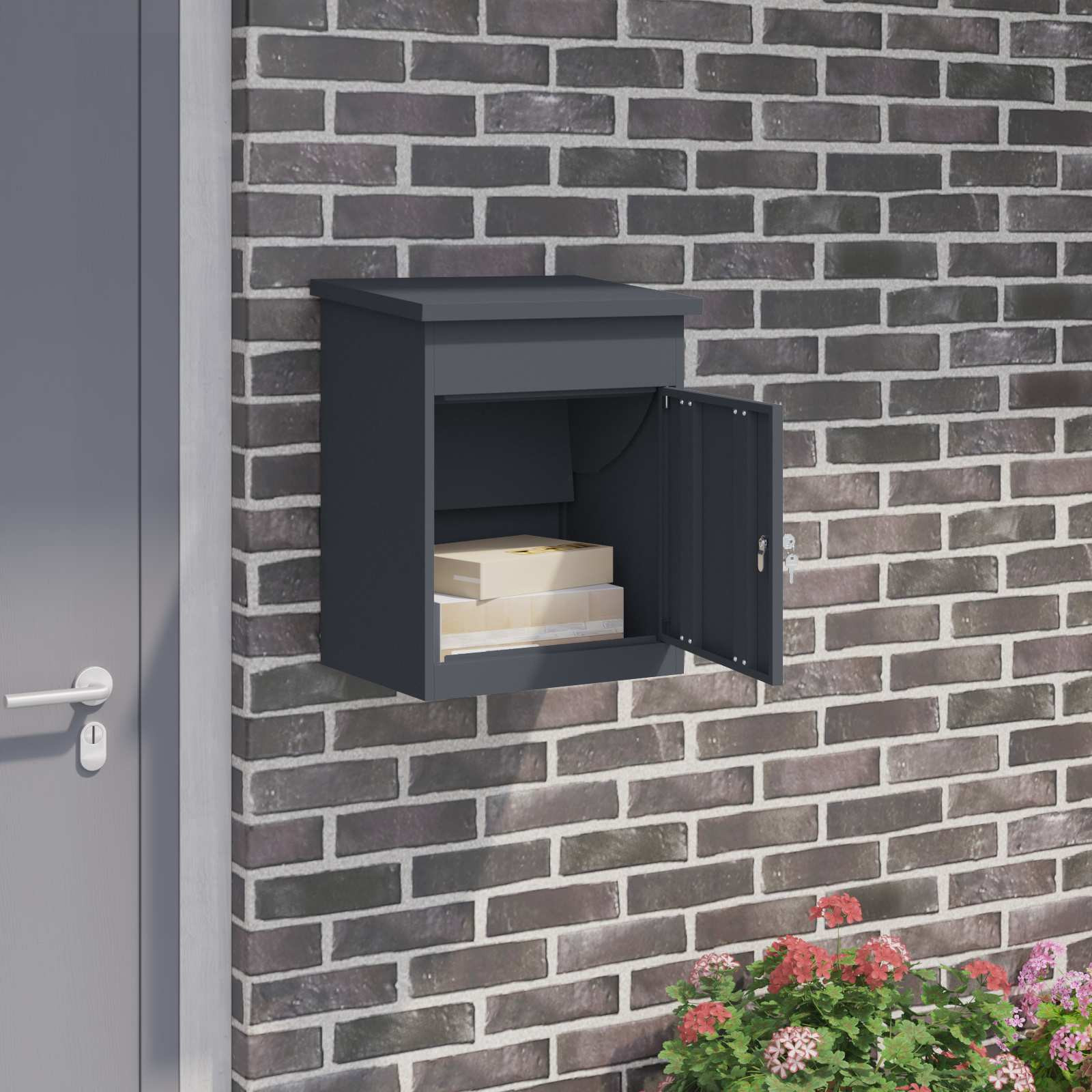 vidaXL Paketdrop-Box mit Speicher Anthrazit 47,5 x 38 x 59 cm Stahl