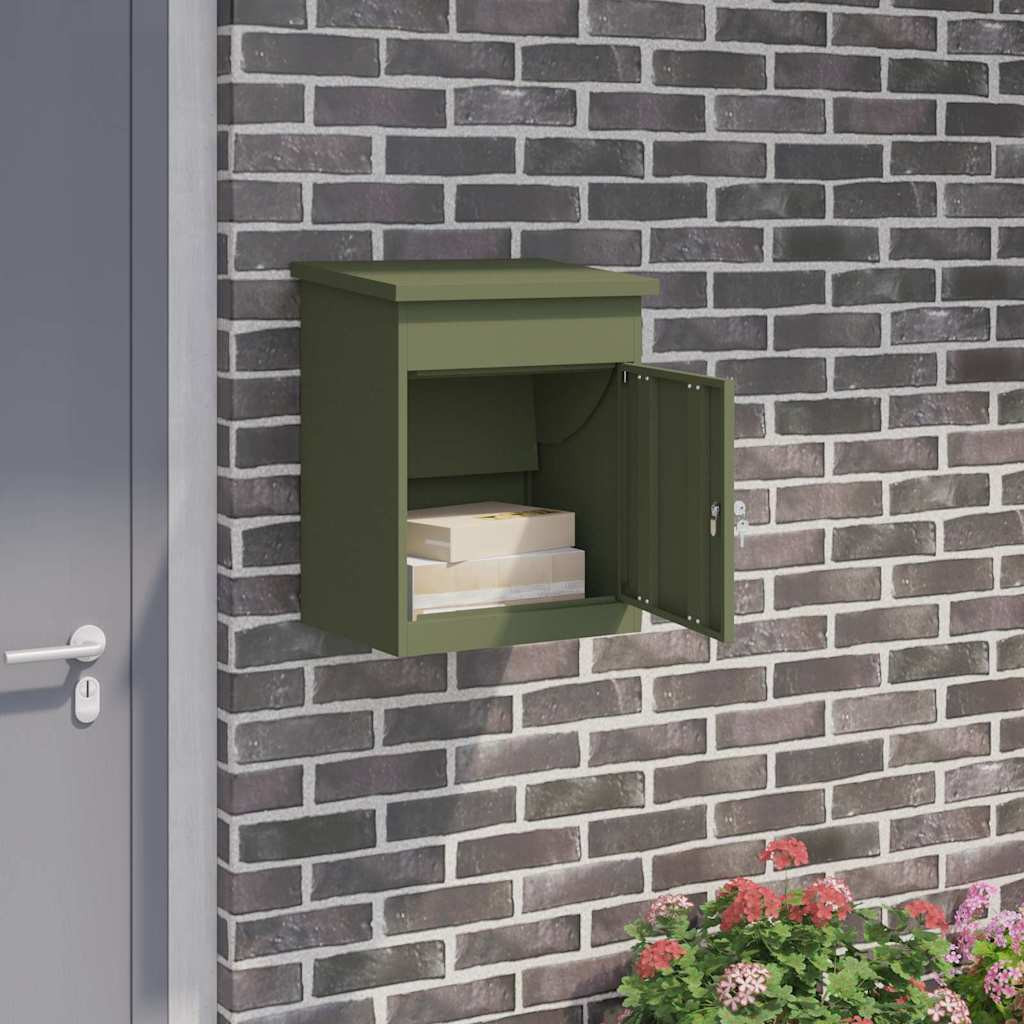 vidaXL Paketdrop-Box mit Speicher Olivgrün 47,5 x 38 x 59 cm Stahl