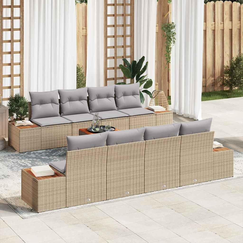 vidaXL Gartensofa-set mit Kissen 9 pcs Beige Poly Rattan