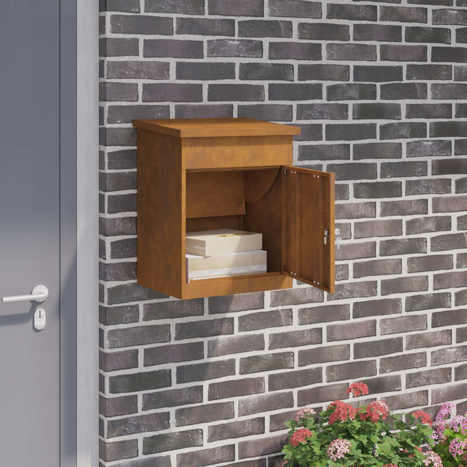 vidaXL Paketdrop-Box mit Tür Rostig 47,5 x 38 x 59 cm Wetterfeststahl