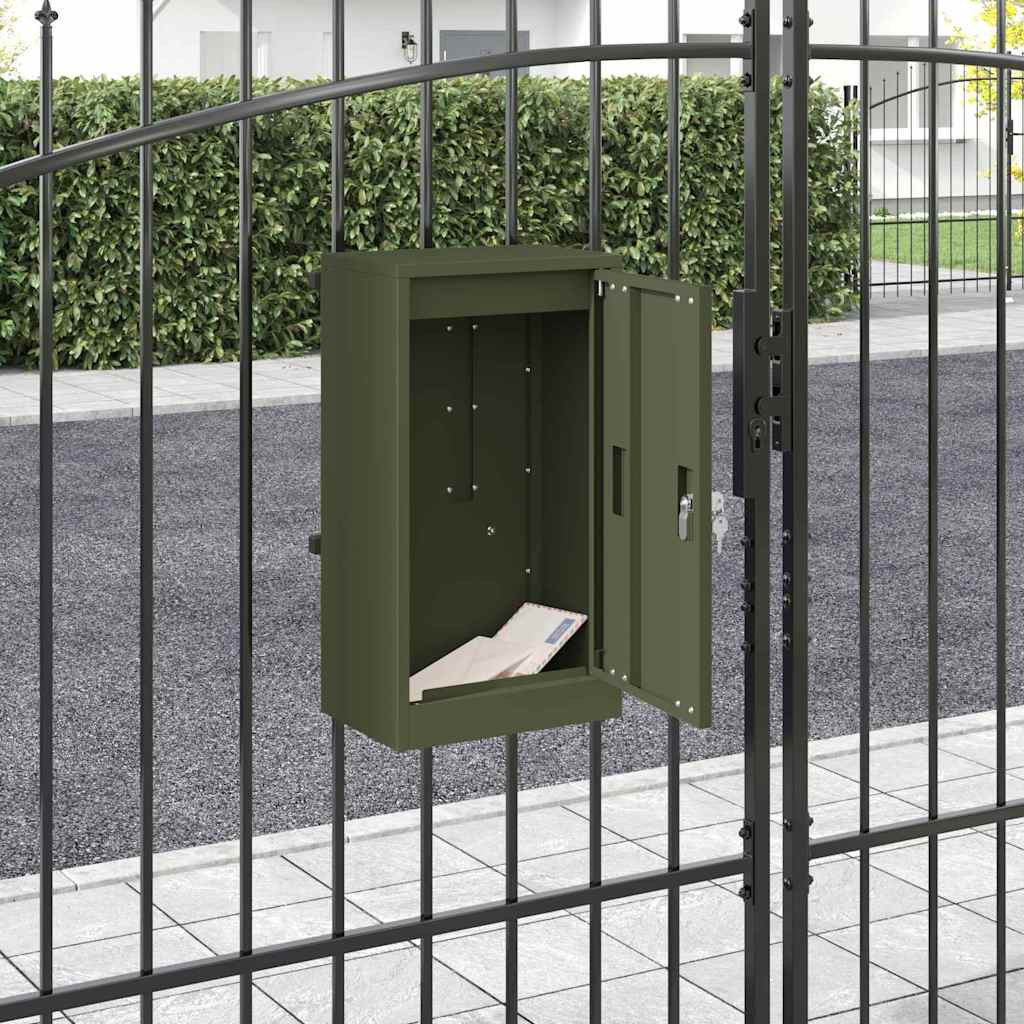 vidaXL Briefkasten mit Speicher mit Tür Olivgrün 30 x 20 x 55 cm Stahl